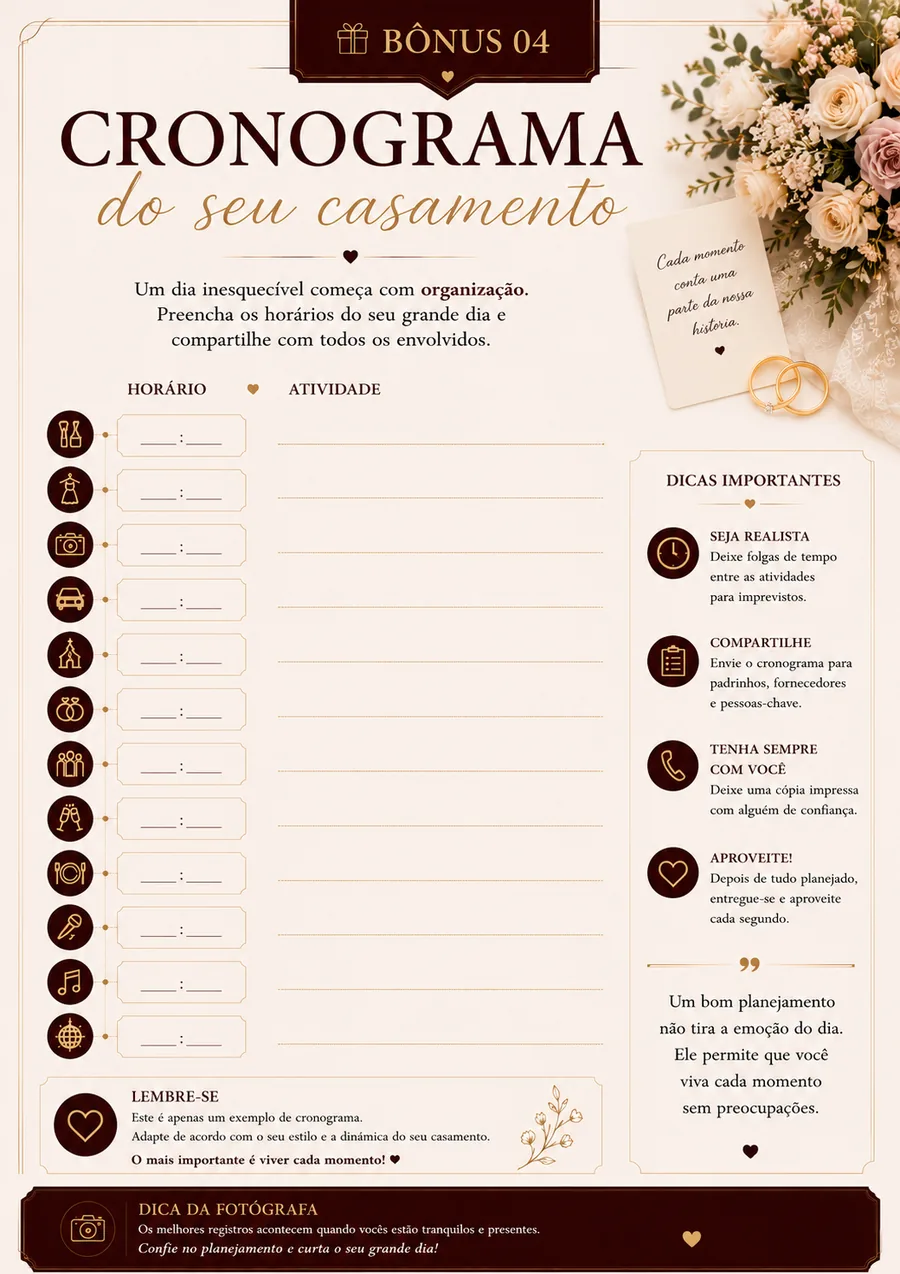 Cronograma do casamento